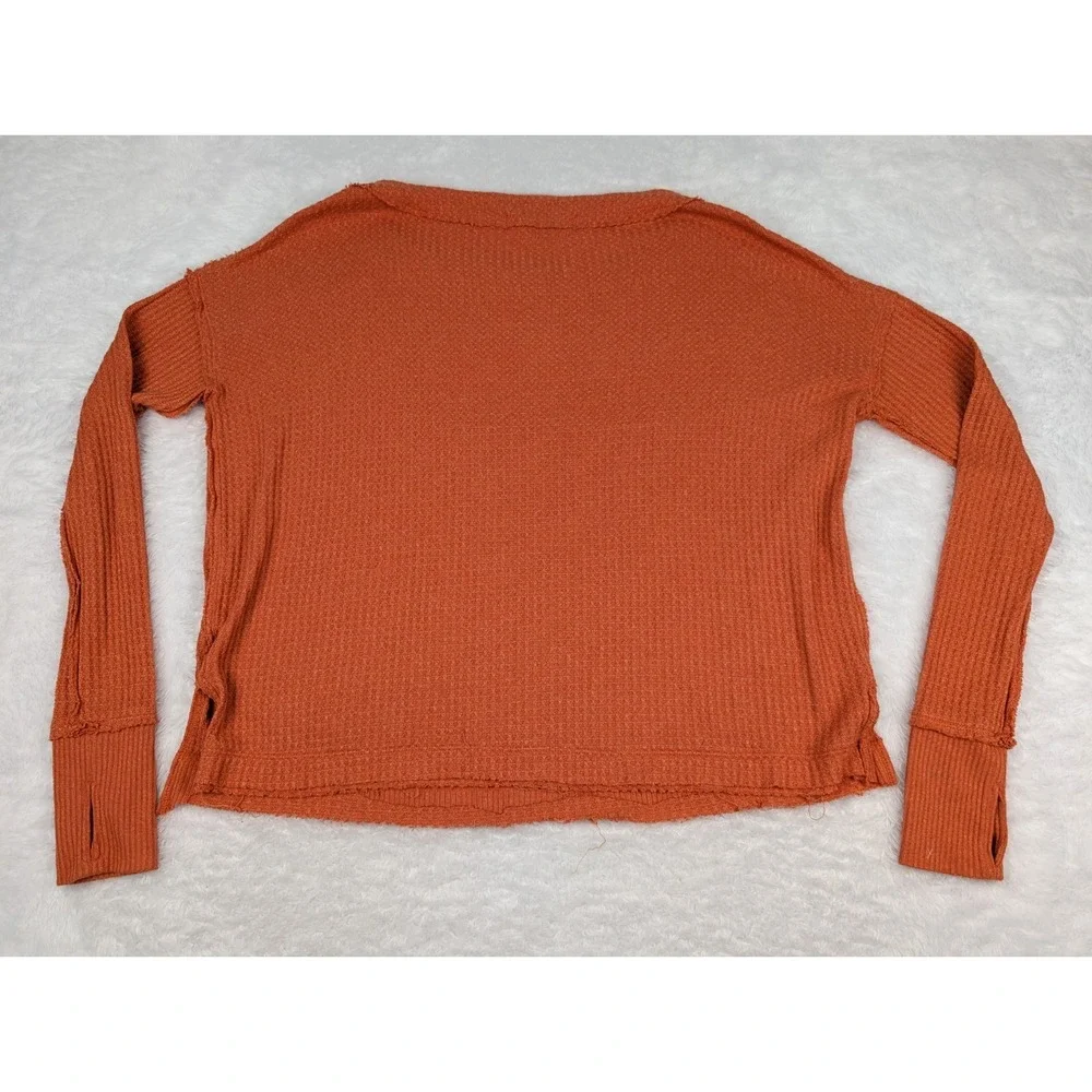 Free People We The Free Top Women's XS Orange Oversized Long Sleeve‎ Waffle Knit